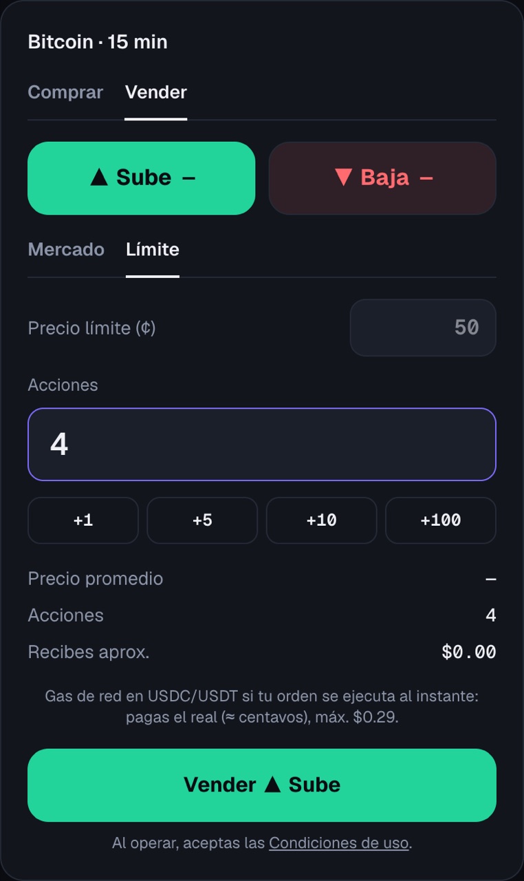 Ticket en modo vender acciones